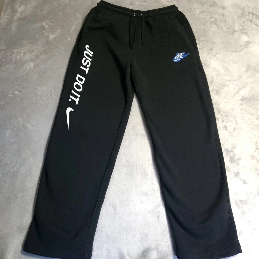 Nike Mens Club Fleece Open Hem Pants Black Just Do It Logo Size Medium M